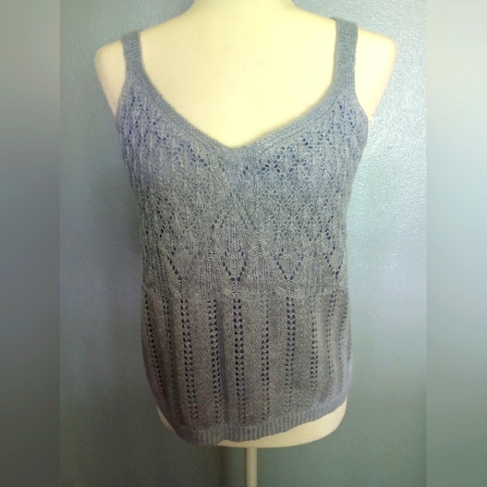 Blue Shimmer Chunky Knit Tank Top LC Lauren Conrad Medium
